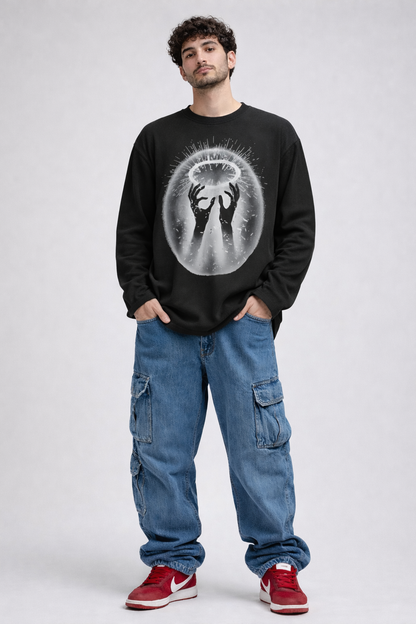 Eclipse Halo – Black Oversized Waffle Tee