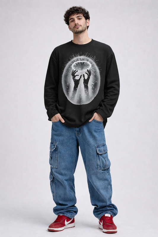 Eclipse Halo – Black Oversized Waffle Tee