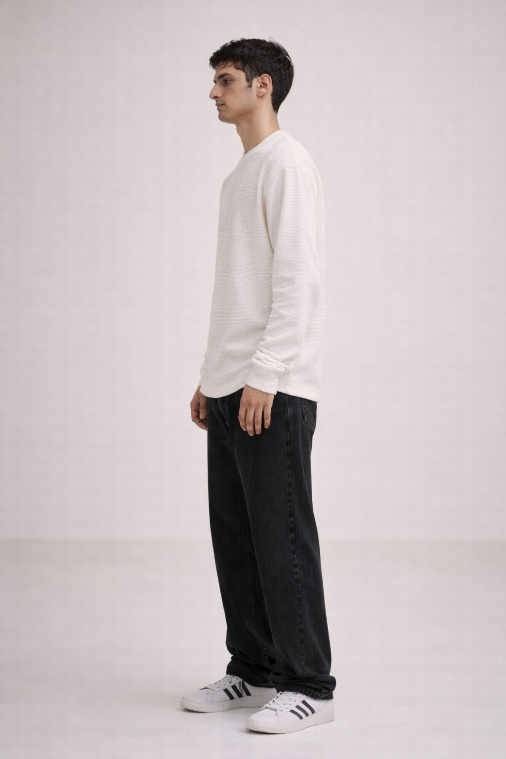 Ivory Grid Oversized Waffle Longsleeve