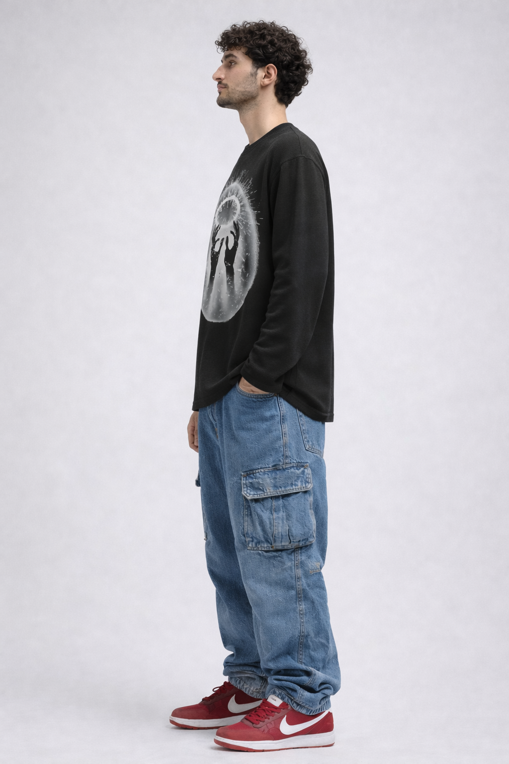 Eclipse Halo – Black Oversized Waffle Tee