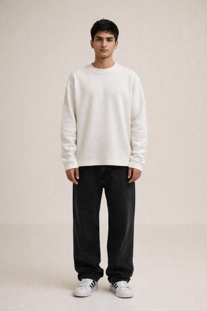 Ivory Grid Oversized Waffle Longsleeve