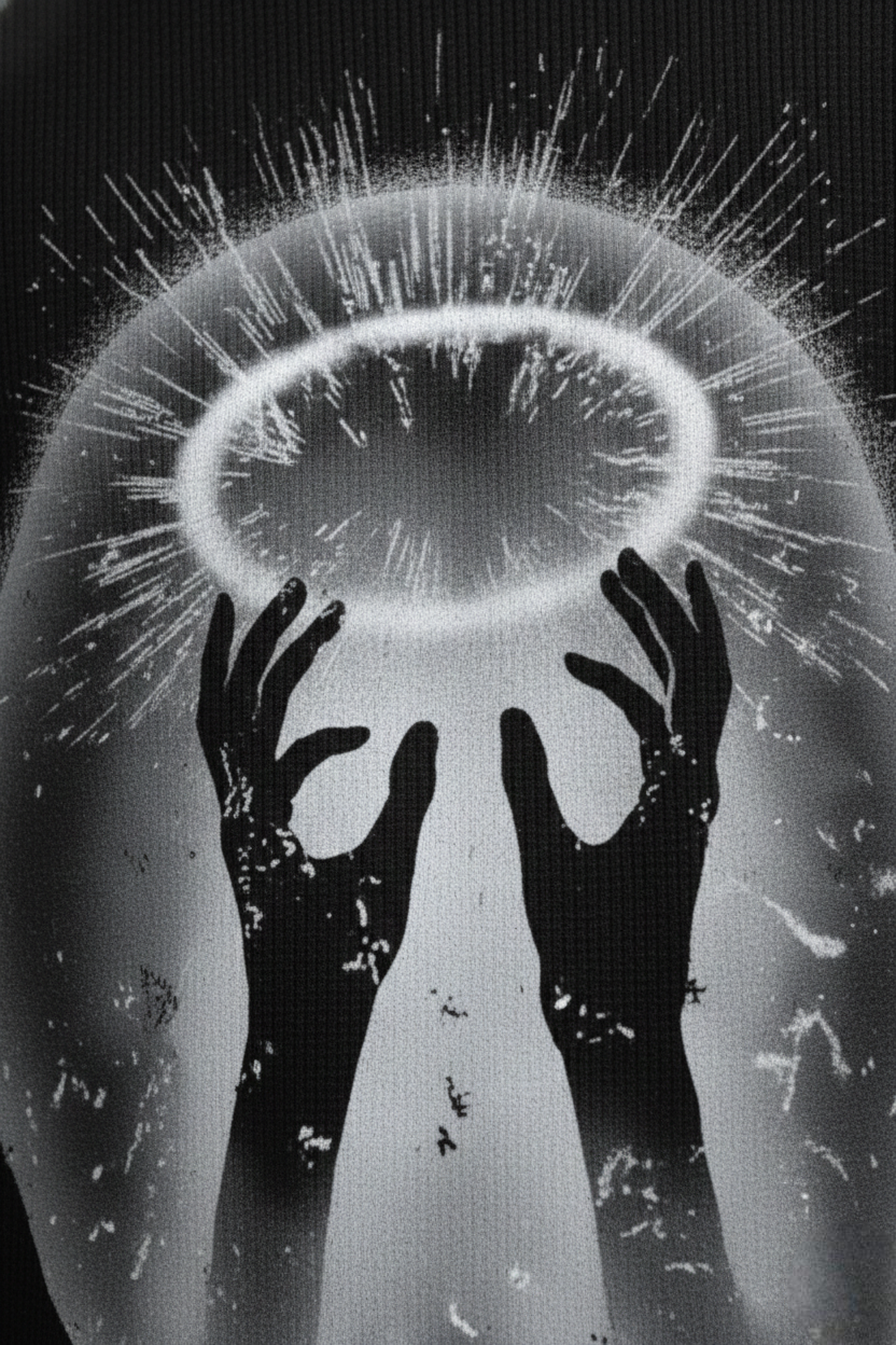 Eclipse Halo – Black Oversized Waffle Tee