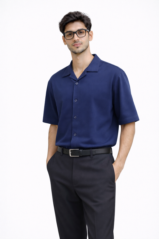 Pearl Blue Structured Box-Fit French Terry Shirt