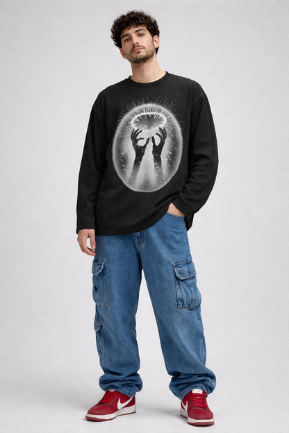 Eclipse Halo – Black Oversized Waffle Tee