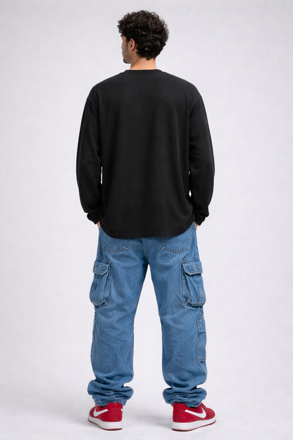 Eclipse Halo – Black Oversized Waffle Tee