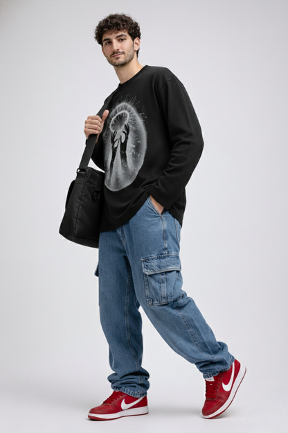 Eclipse Halo – Black Oversized Waffle Tee