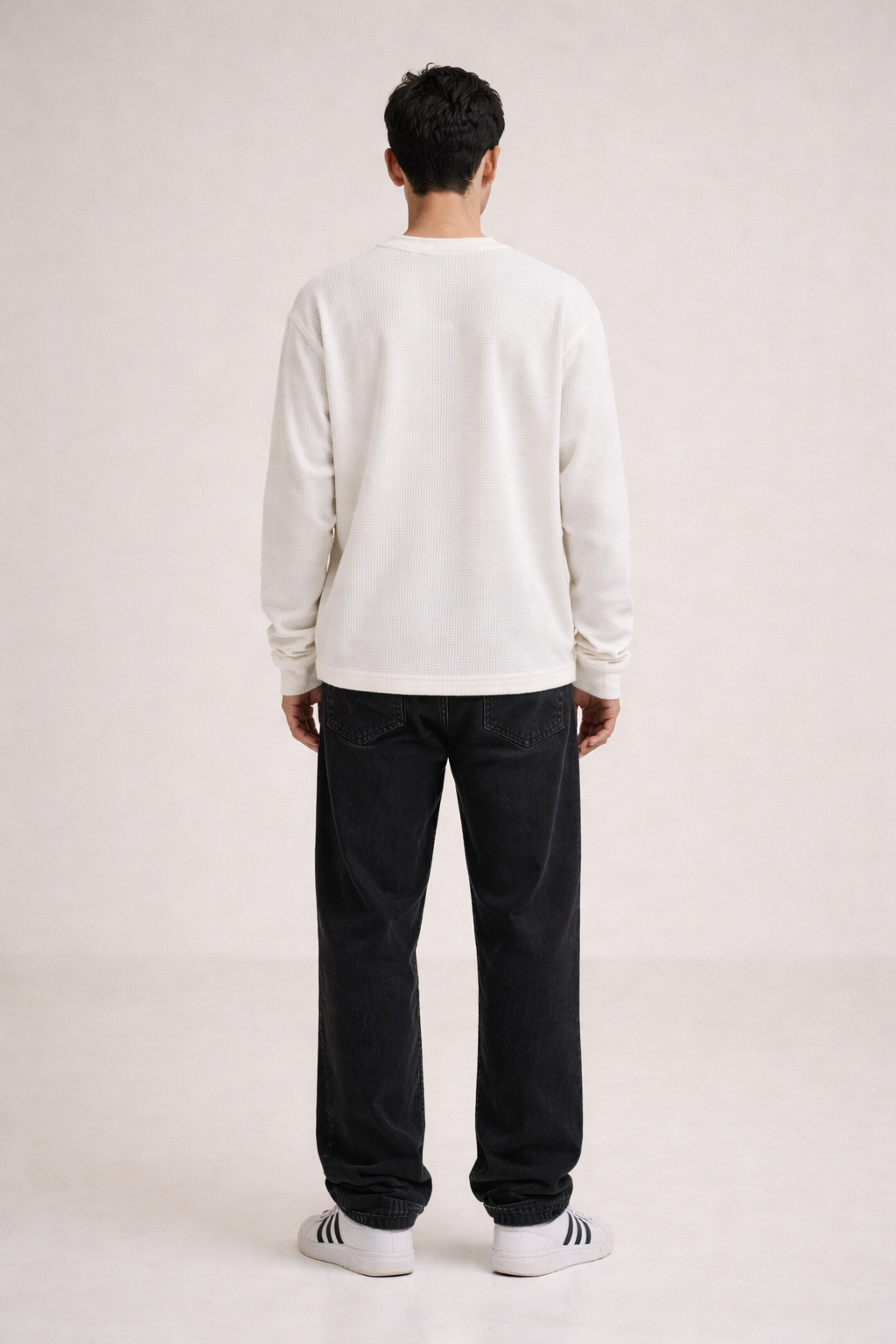 Ivory Grid Oversized Waffle Longsleeve